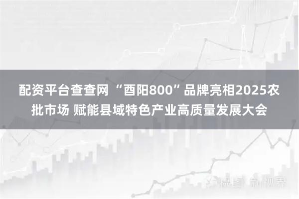 配资平台查查网 “酉阳800”品牌亮相2025农批市场 赋能县域特色产业高质量发展大会